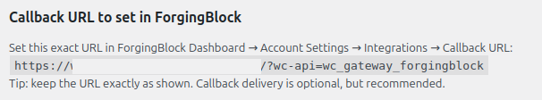 Callback URL shown in plugin settings
